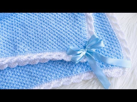 Beautiful Knit Baby Blanket with easy wave border  - Caleb's Baby Blanket Knitting Pattern