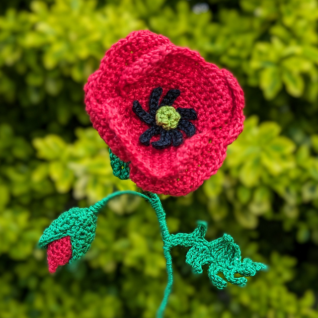 3D Poppy with bud and leaf